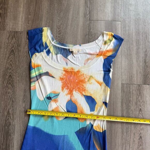 XXI Mini Dress Size S Sea Blue Multicolor Round Neck Bodycon Short Sleeve Fitted - Picture 9 of 10